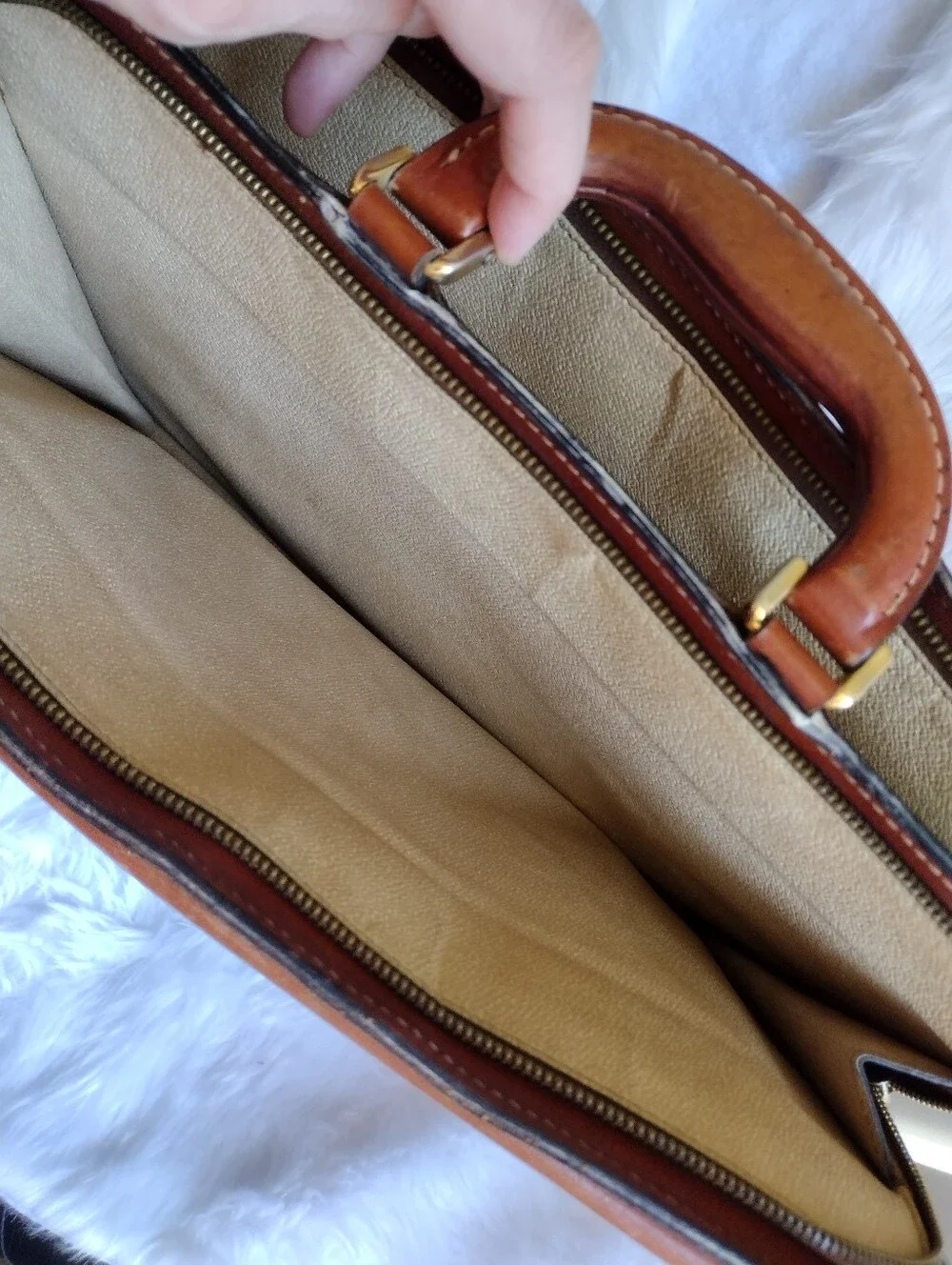Men's Vintage Leather Briefcase Gold Hardware - Classic Professional Carry